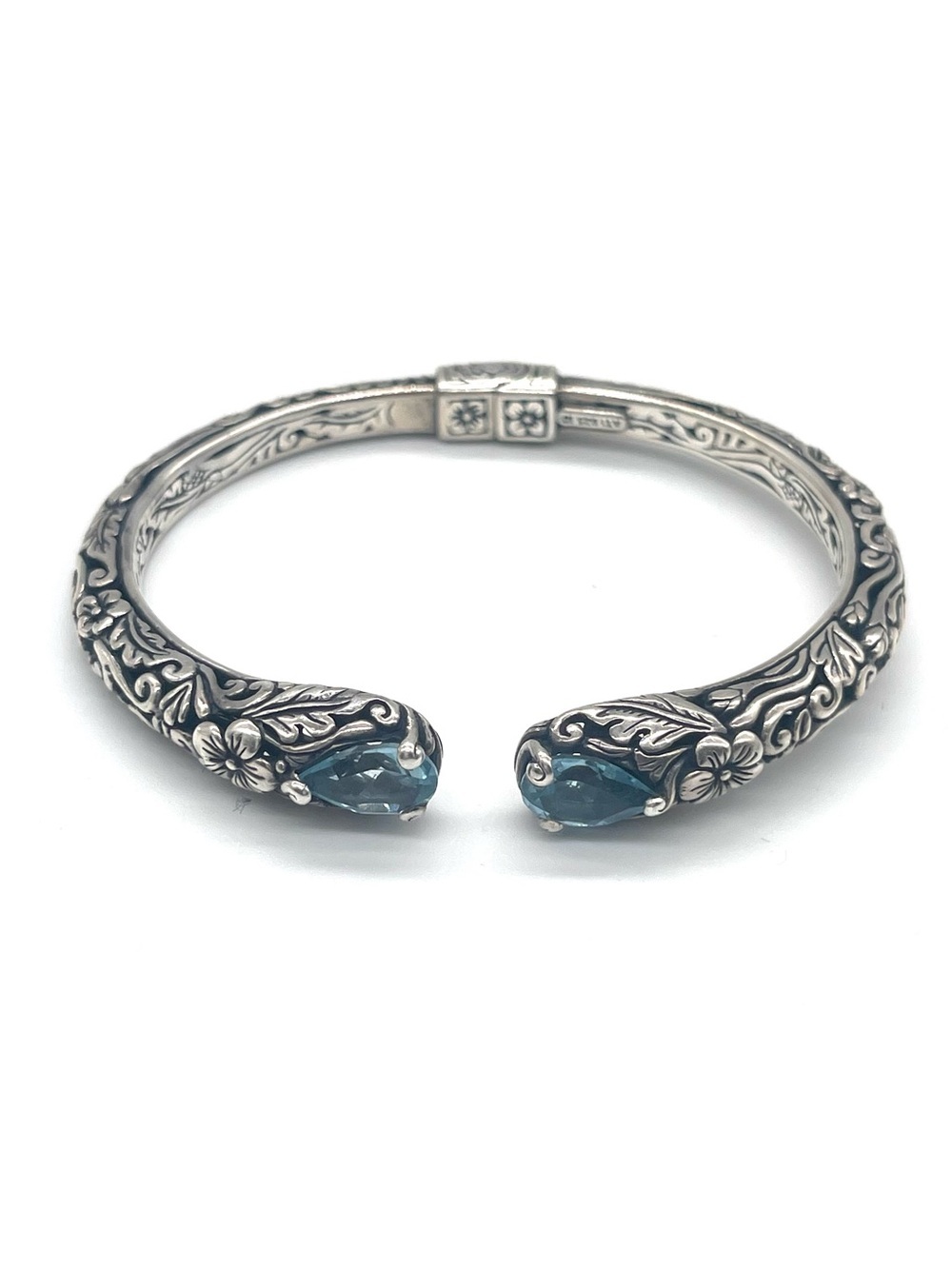 925 Sterling Silver ATI ID Serpent Cuff Bracelet Blue Topaz